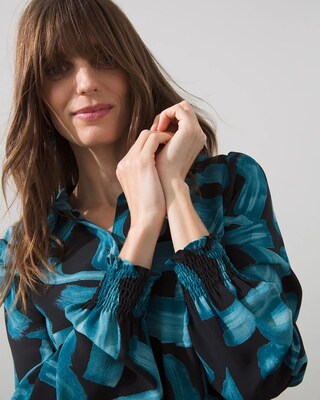 Smock Cuff Brushstroke Print Shirt