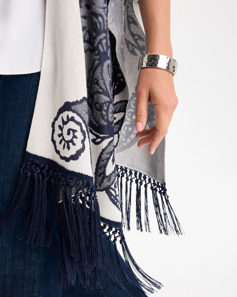 Long Knit Fringed Ruana click to view larger image.