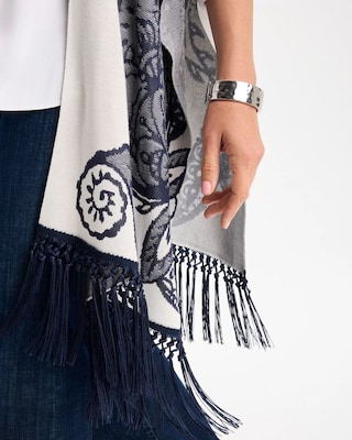 Long Knit Fringed Ruana click to view larger image.