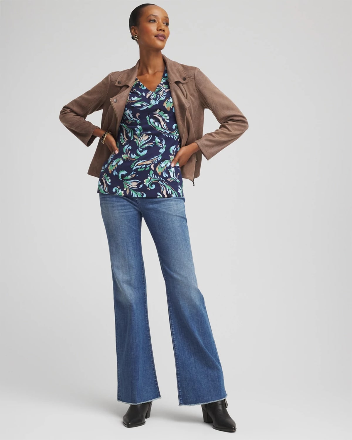 Chico's Printed Pima 3/4 Sleeve Tee In Blue In Blue