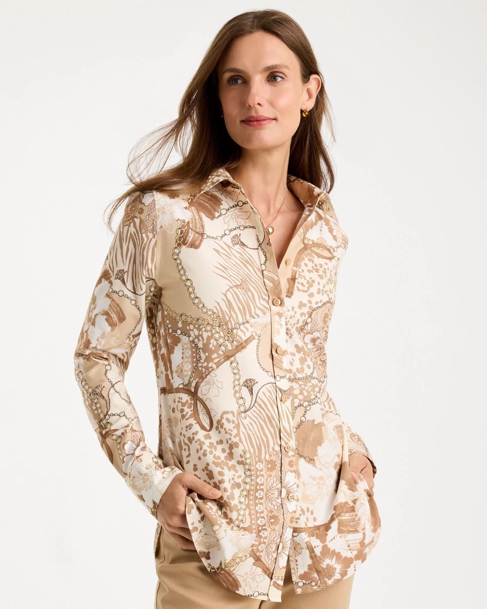 No Iron™ Stretch Neutral Print Shirt
