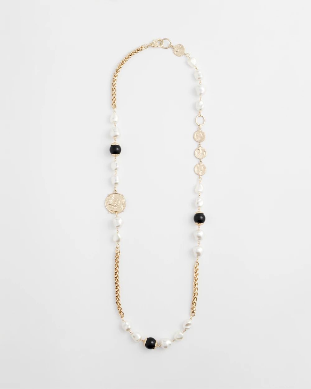 Gold Pearl Long Single-Strand Necklace click to view larger image.