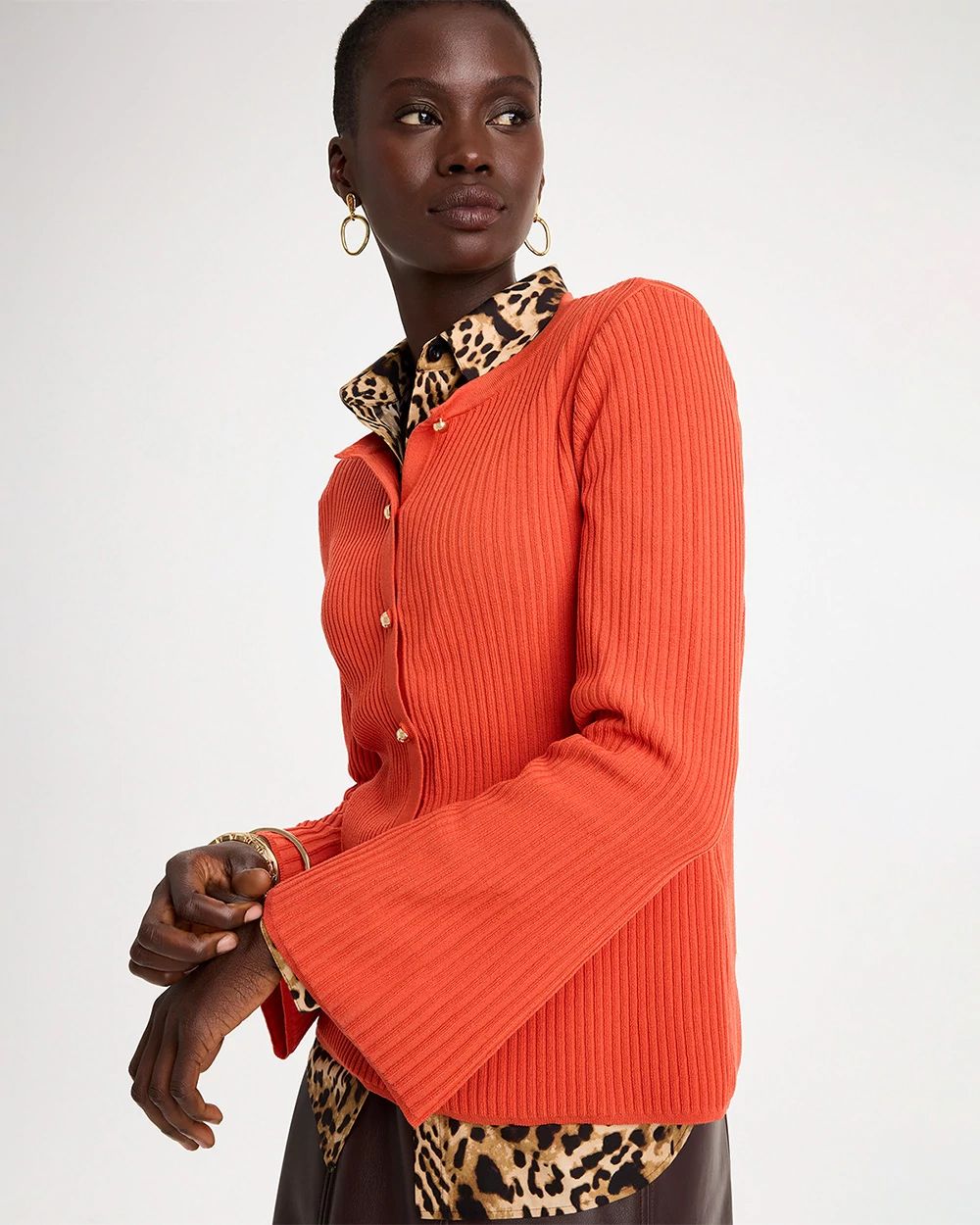 Ribbed Flare Sleeve Sweater