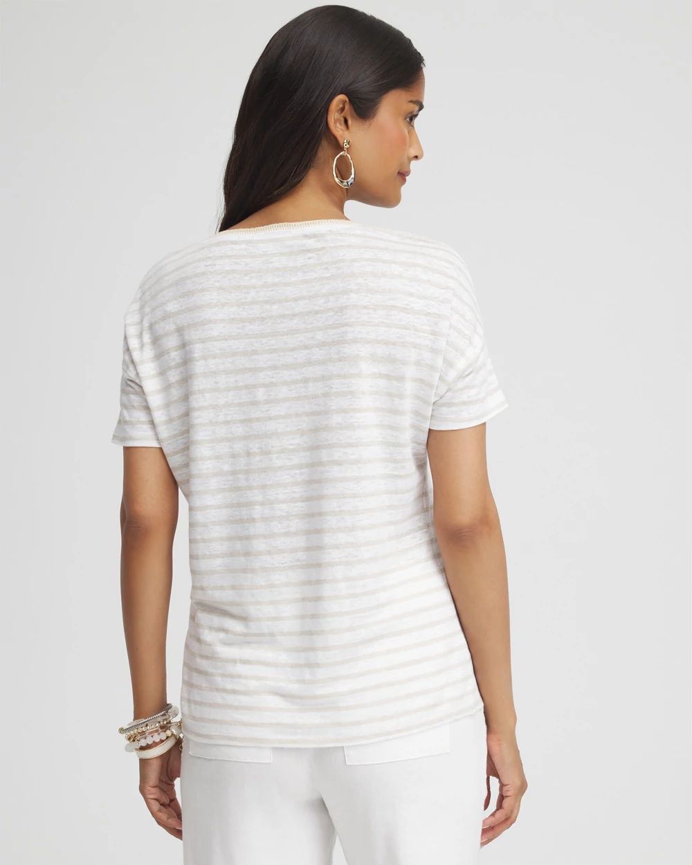 Linen Stripe Sweater Trim Tee