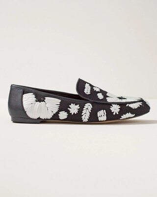 Black Floral Raffia Loafers