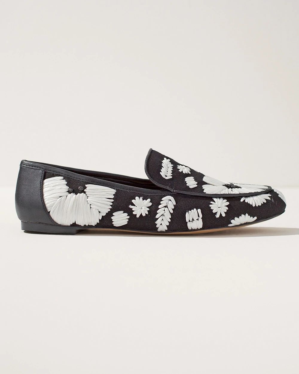 Black Floral Raffia Loafers