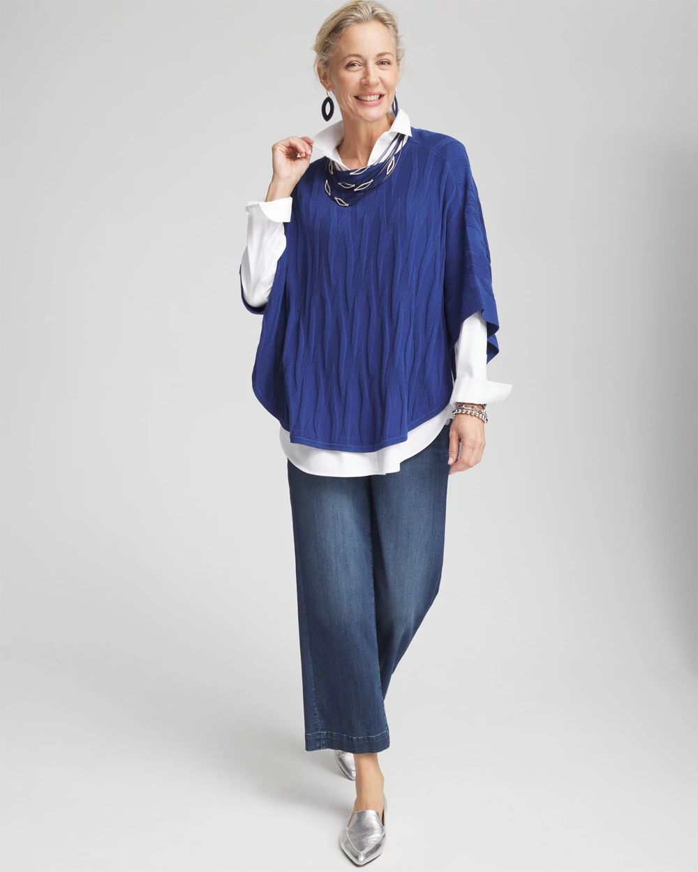Boat Neck Cuffed Sweater Poncho