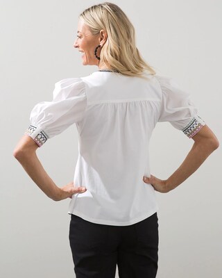 Embroidered Henley Puff Sleeve Tee