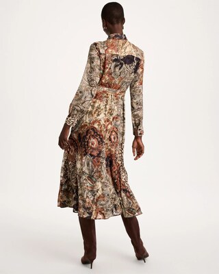 Crinkle Chiffon Godet Printed Shirtdress click to view larger image.