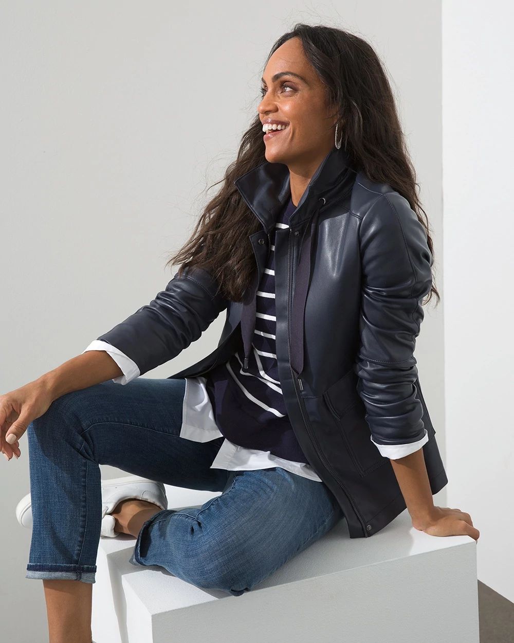 Funnel Neck Faux Leather Jacket