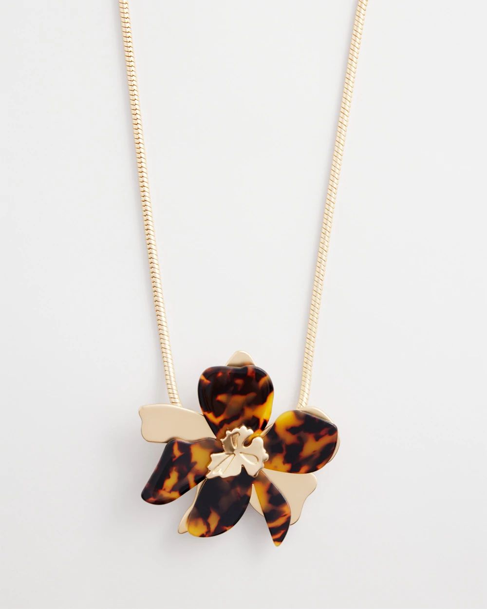 Faux Tortoise Floral Pendant Necklace