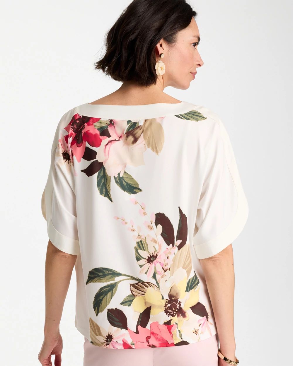 Printed Jersey & Satin Dolman Tee