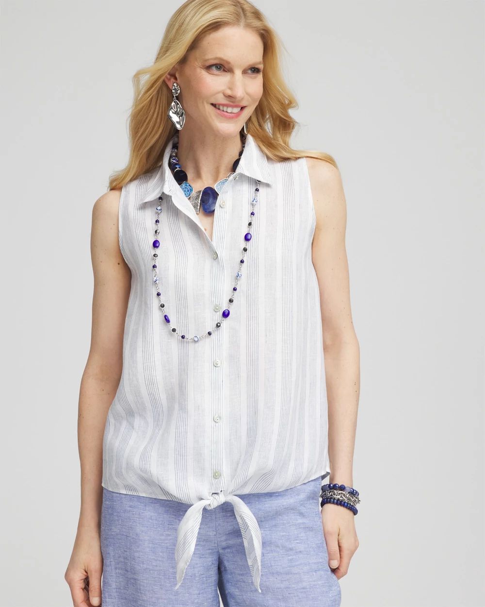 No Iron™ Linen Tie-Front Sleeveless Shirt