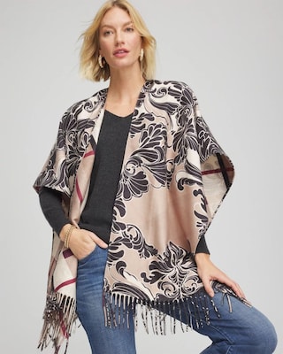 Reversible Printed Fringe Ruana