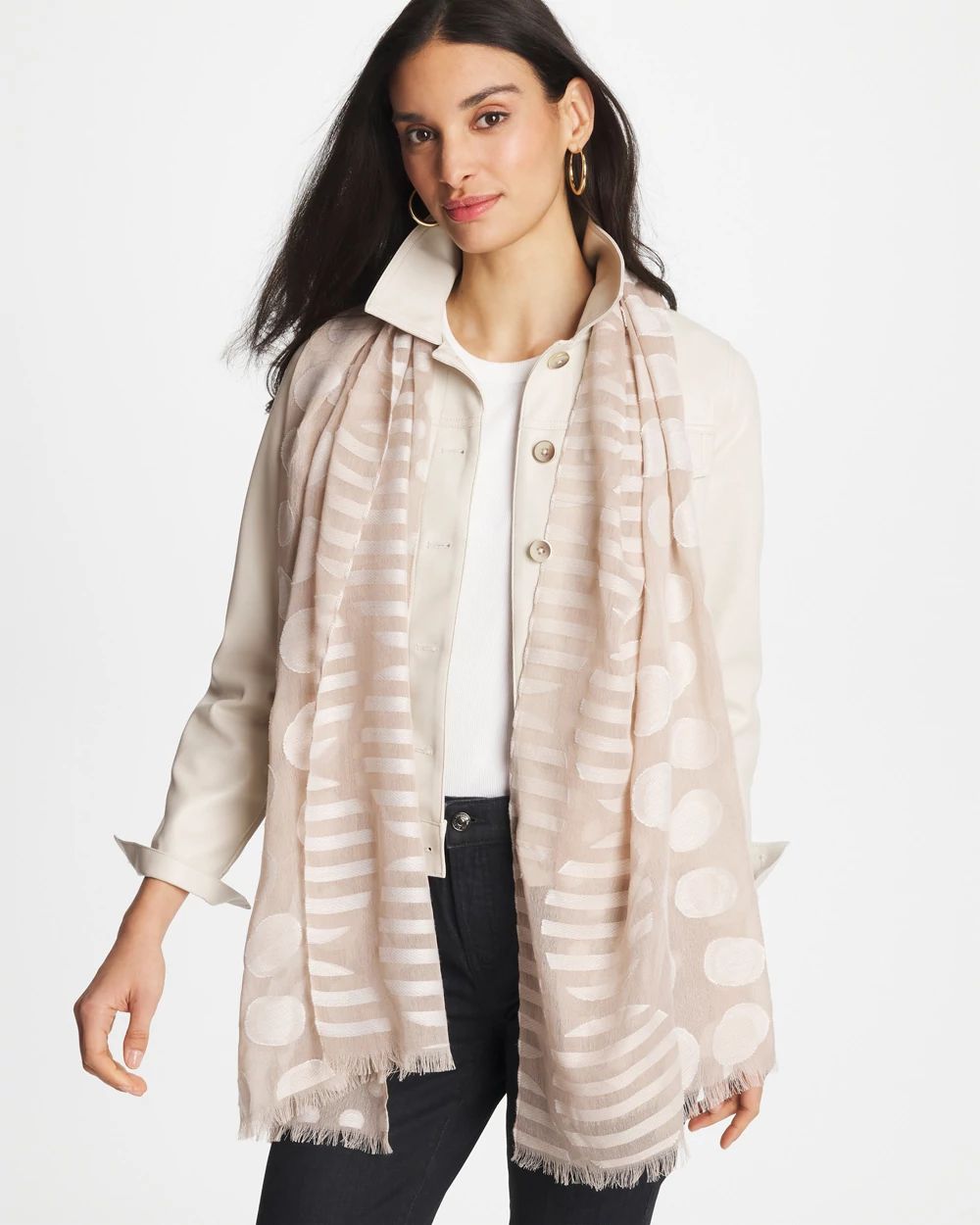 Neutral Polka Dot Oblong Scarf