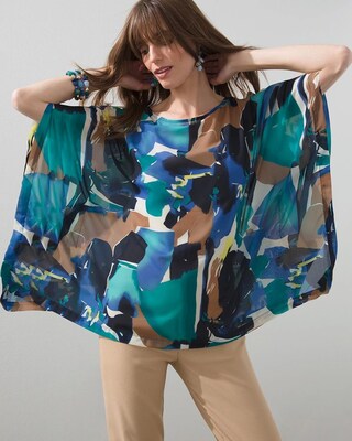 Woven Abstract Print Poncho