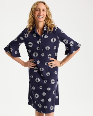 Printed Ponte Flounce Sleeve Dress click to view larger image.
