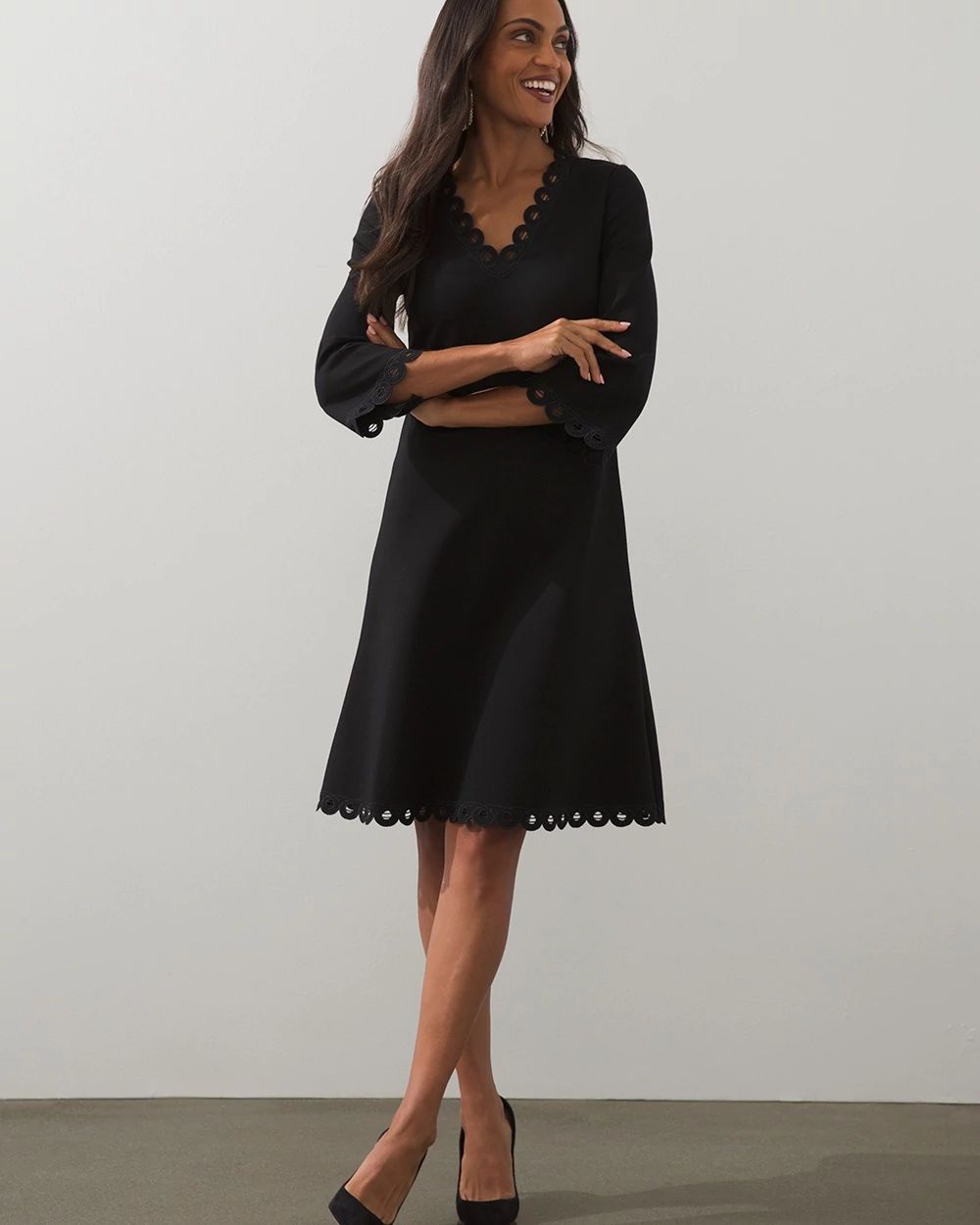 Ponte Openwork Trim Dress