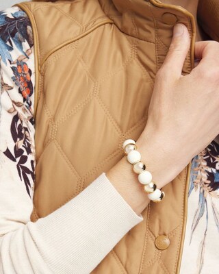 Gold Tone Beaded Stretch Bracelet