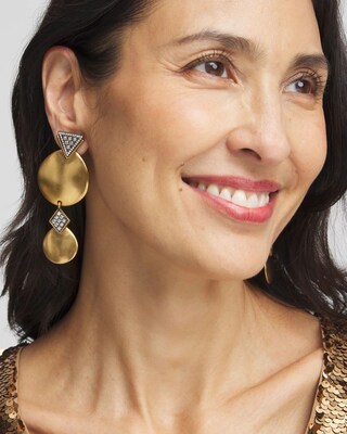 Gold Tone Pavé Clip On Drop Earrings