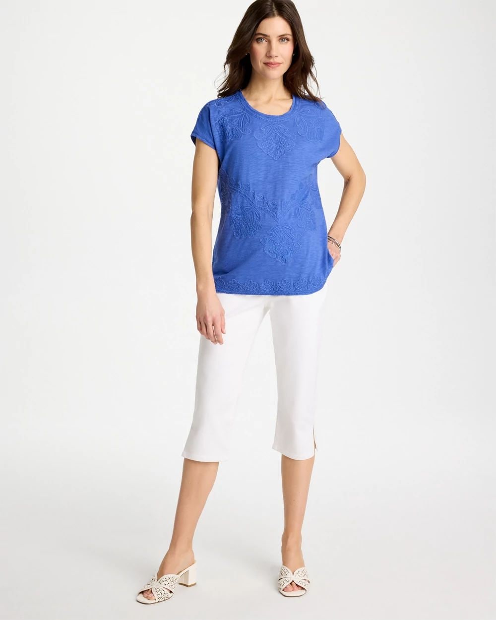 Monochrome Embroidered Cap-Sleeve Tee