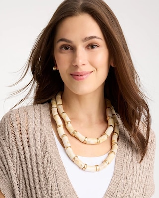 White Beaded Double-Strand Necklace click to view larger image.