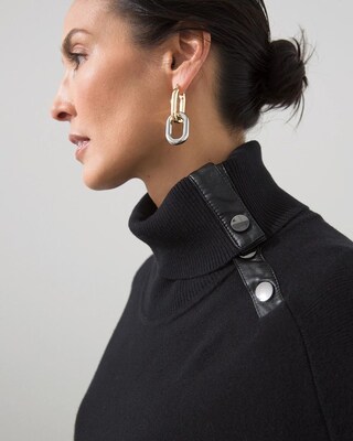 Black Snap Neck Sweater Poncho