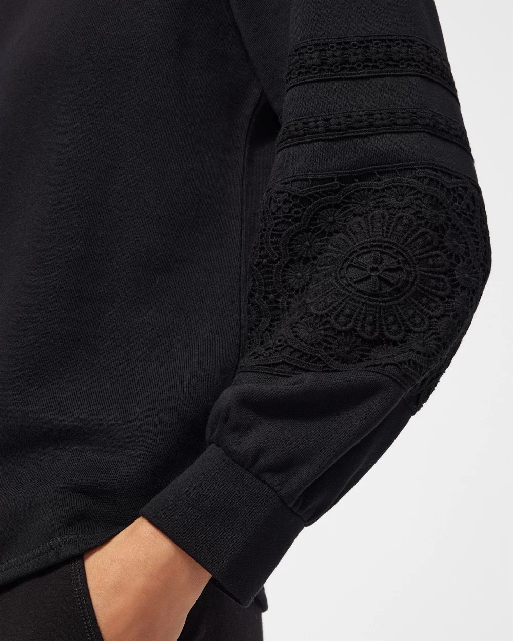 Zenergy Lace Trim Sleeve Sweatshirt