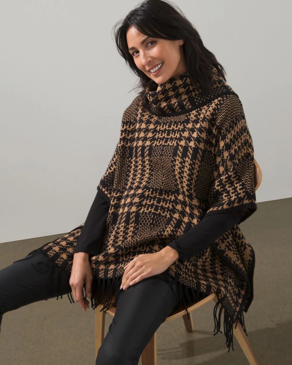 Plaid Knit Poncho