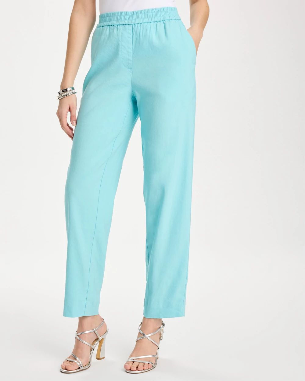 Soft-Stretch Linen Straight Tapered Ankle Pants