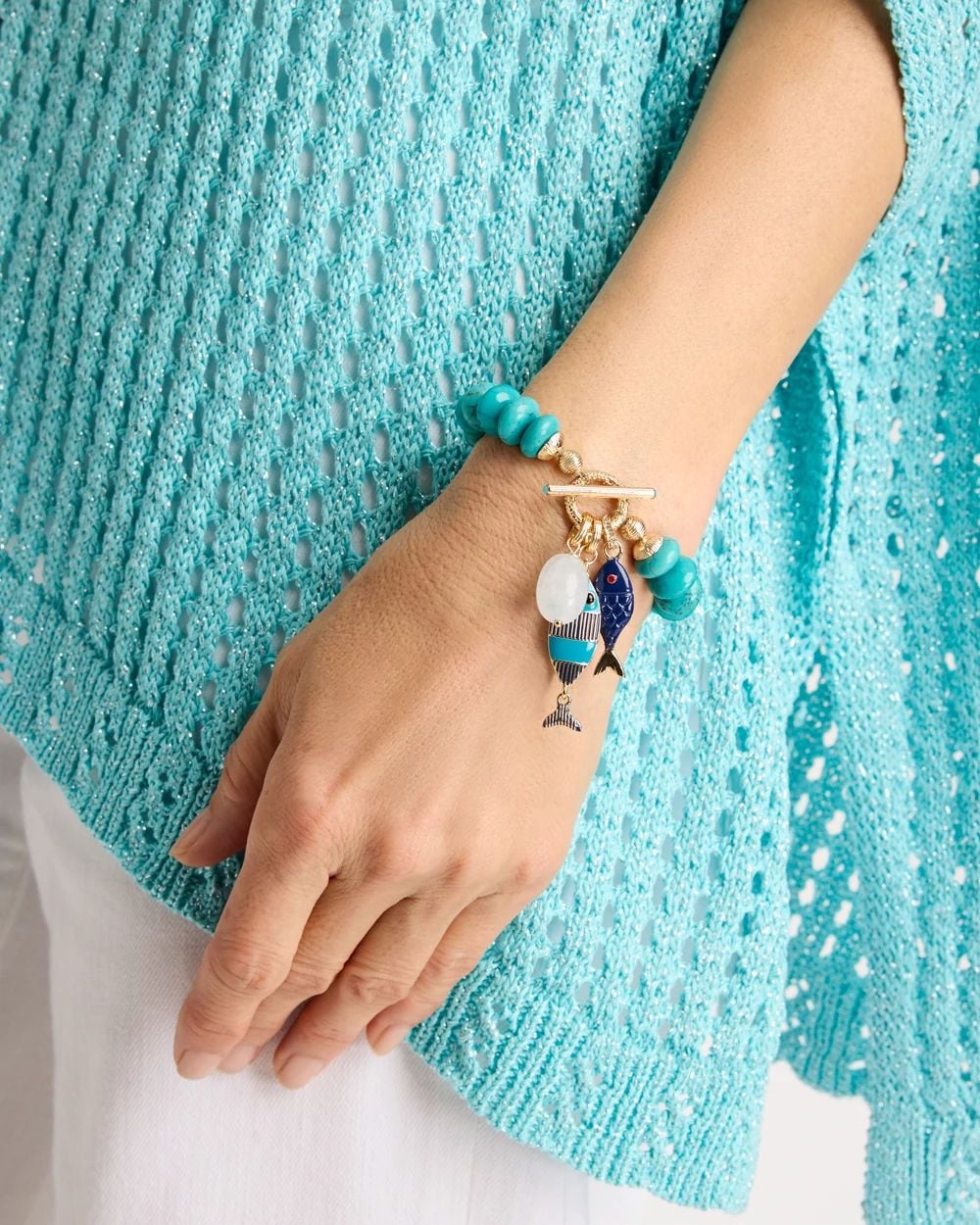 Turquoise Stone Toggle Charm Bracelet click to view larger image.