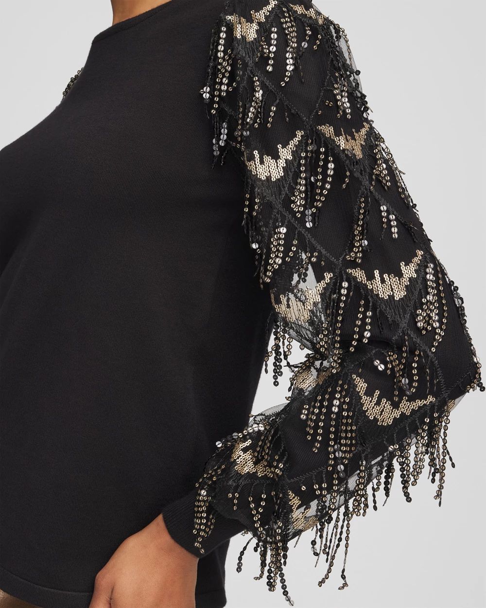 Sequin Ruffle Pullover Sweater click to view larger image.