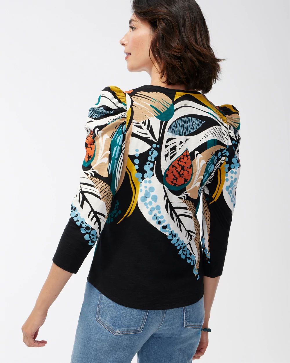 Swirl Print 3/4 Sleeve Romantic Tee