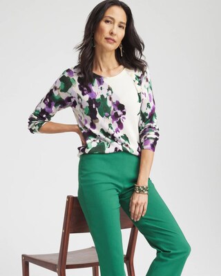 Floral Button Long Sleeve Pullover Sweater click to view larger image.