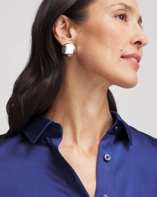 No Droop® Silver Tone Bead Stud Earrings click to view larger image.