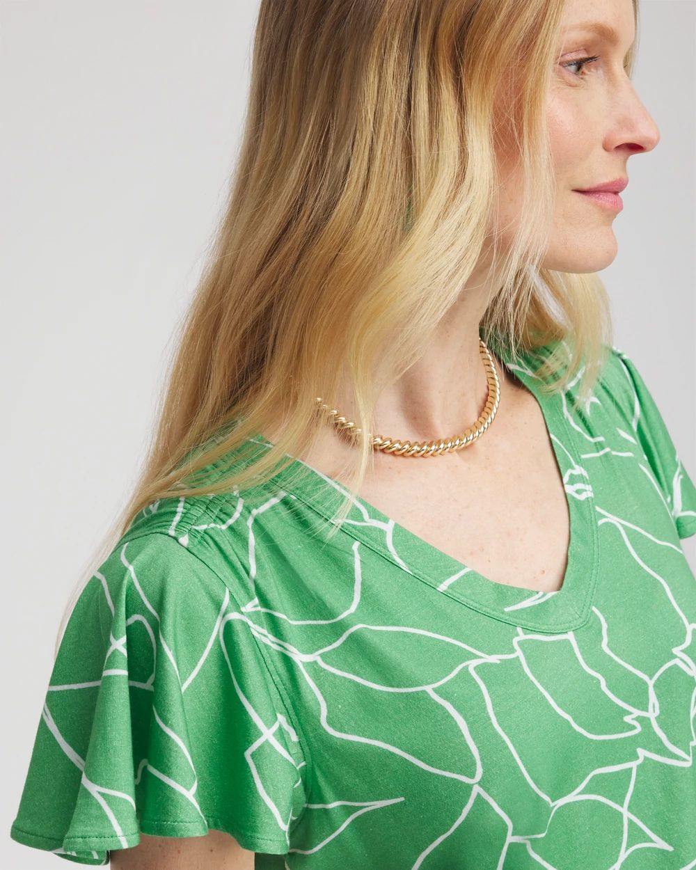Green Lines Flutter Sleeve Tee