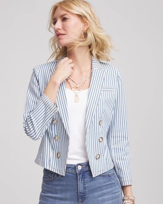 Striped Open Front Denim Jacket click to view larger image.
