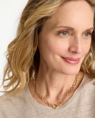 Link Charm Golden Necklace click to view larger image.