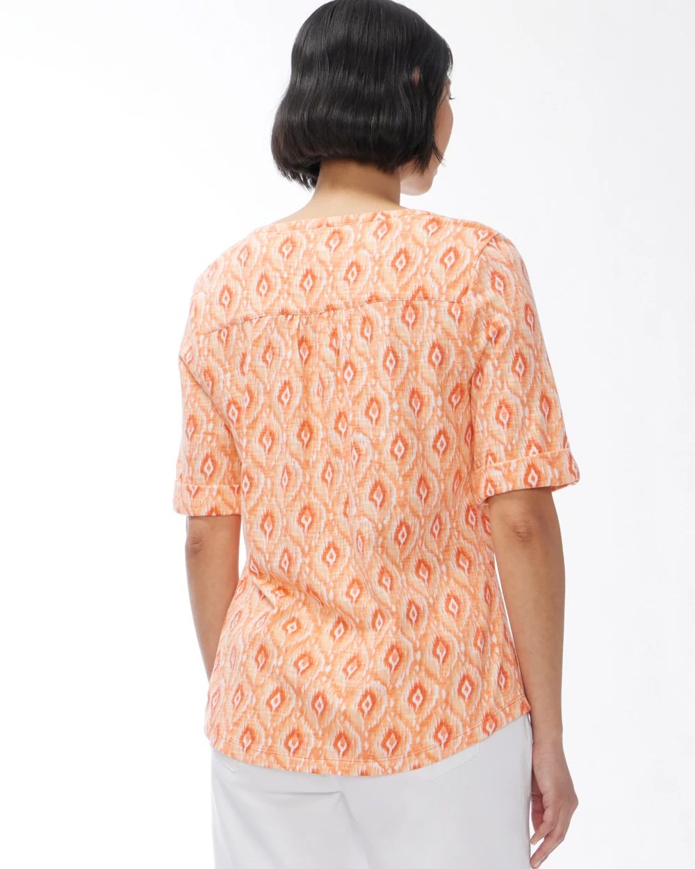 Ikat Henley Elbow Sleeve Slub Tee
