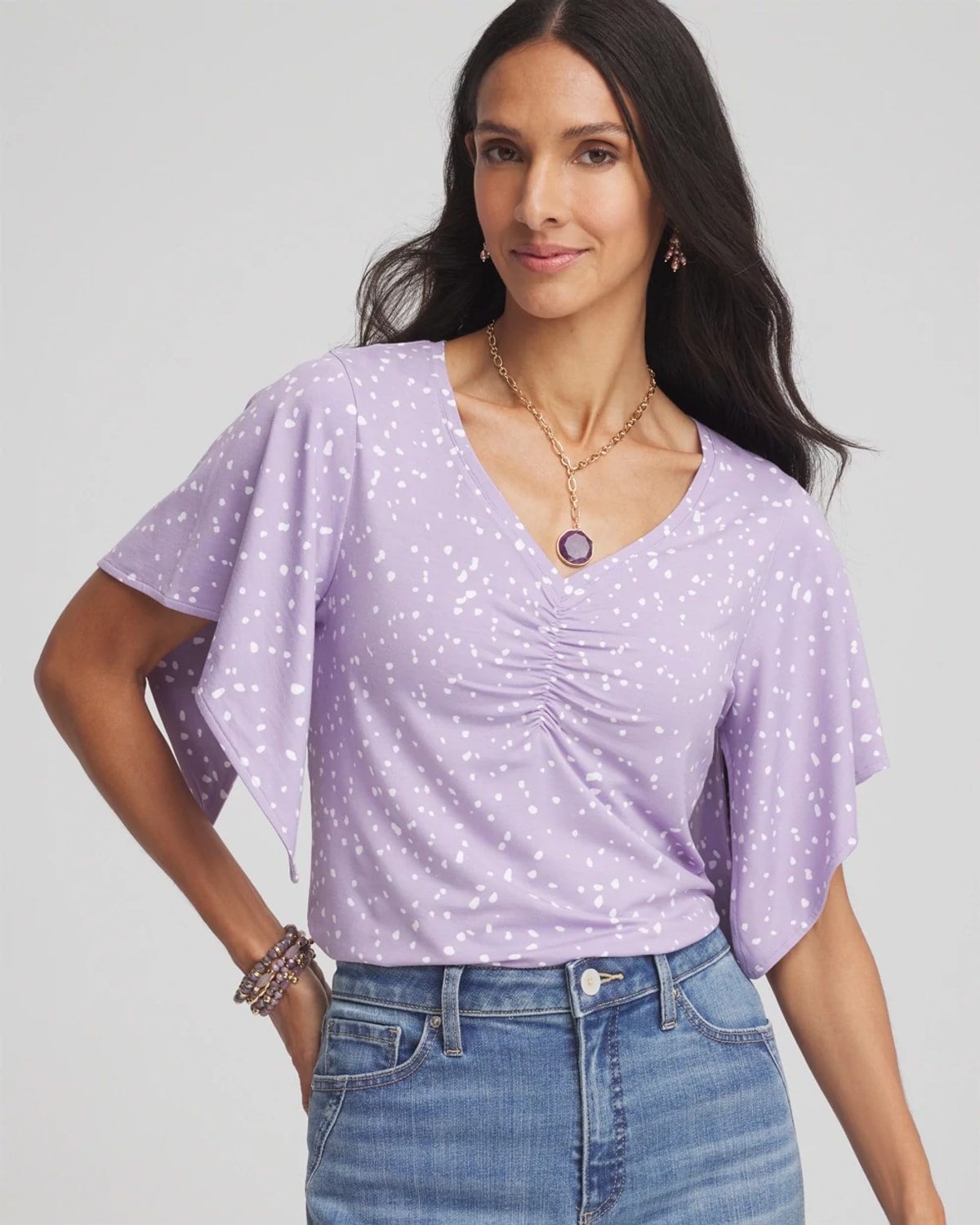 Chico's Touch Of Cool Handkerchief-sleeve V-neck Tee In Purple In Purple