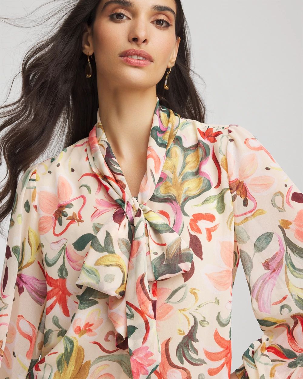 Floral Jacquard Tie-Front Blouse click to view larger image.