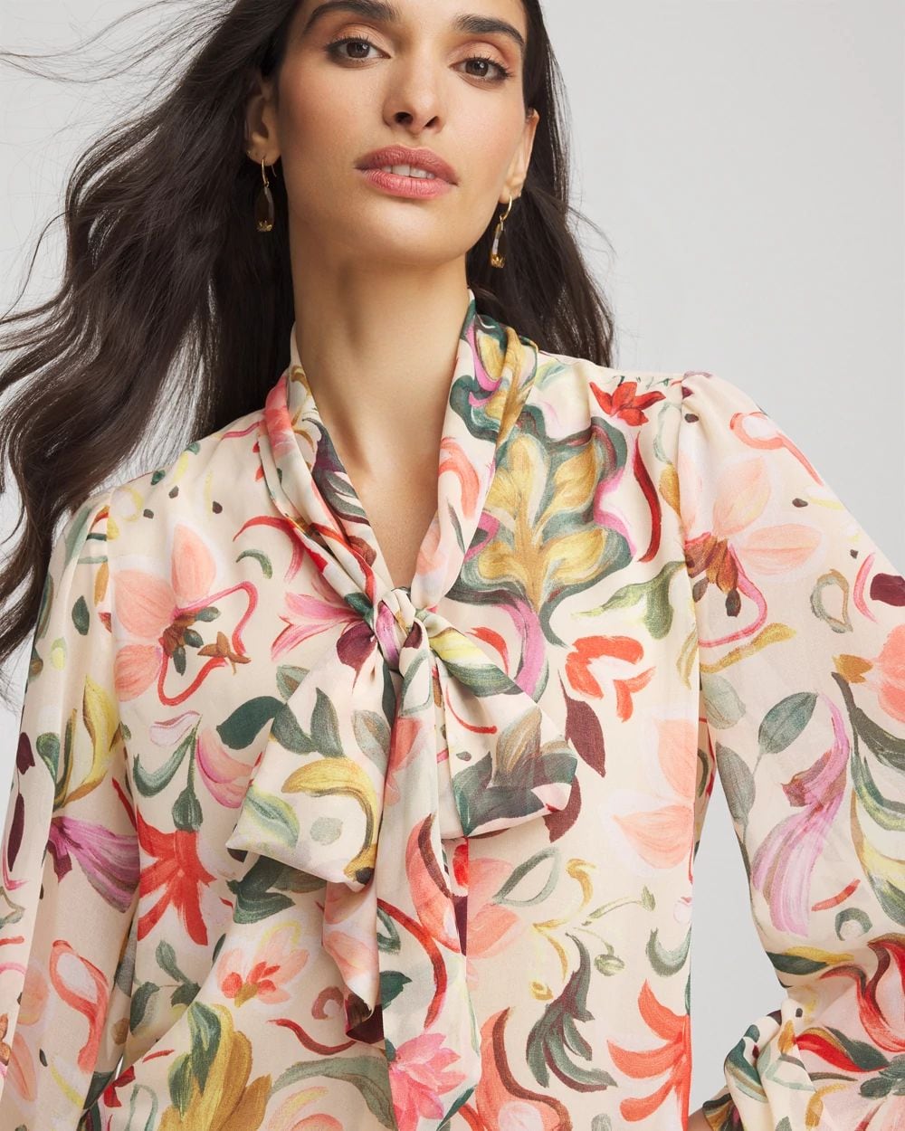 Floral Jacquard Tie-Front Blouse
