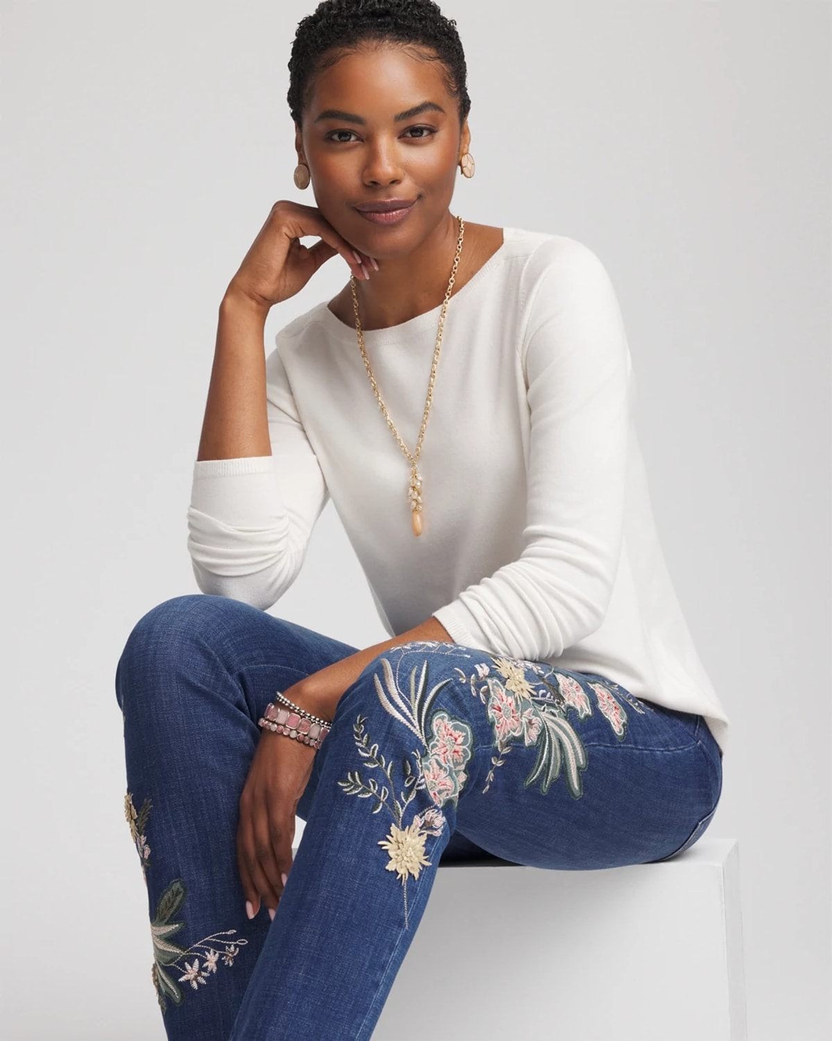 Chico's Ella Ribbed-bateau Pullover Sweater In White In Sand