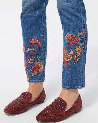 Girlfriend Embroidered Ankle Jeans