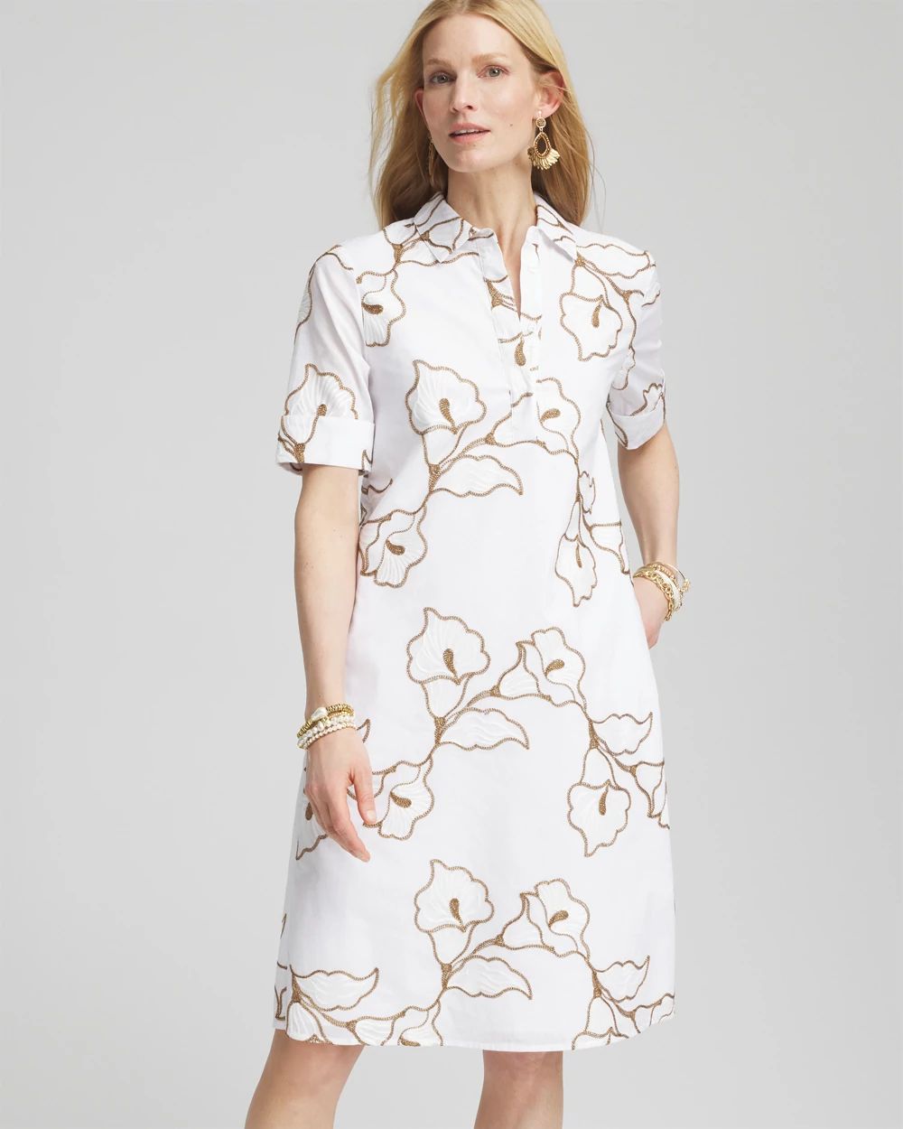 Floral Embroidered Popover Dress