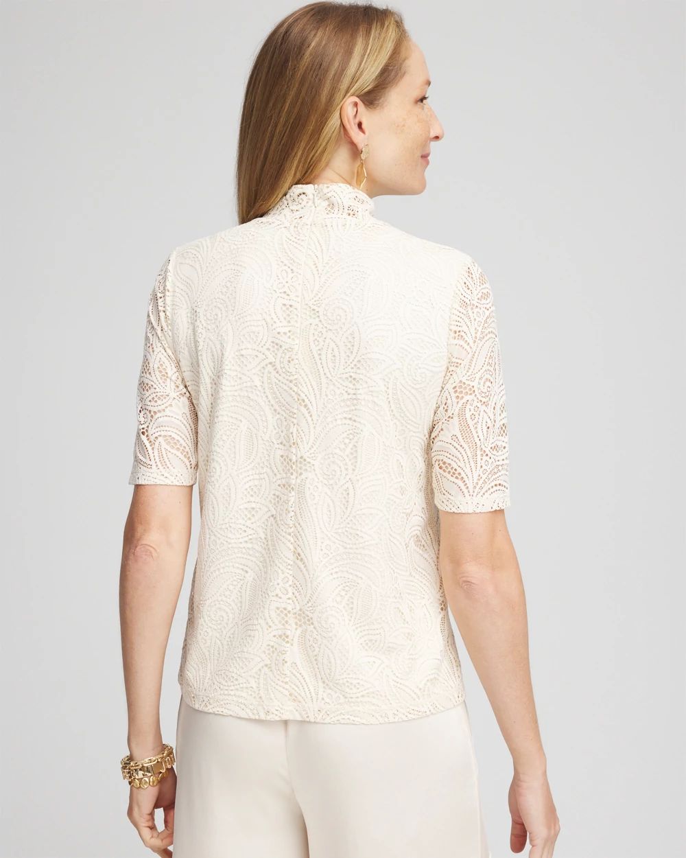 Lace Mock-Neck Short Sleeve Tee click to view larger image.