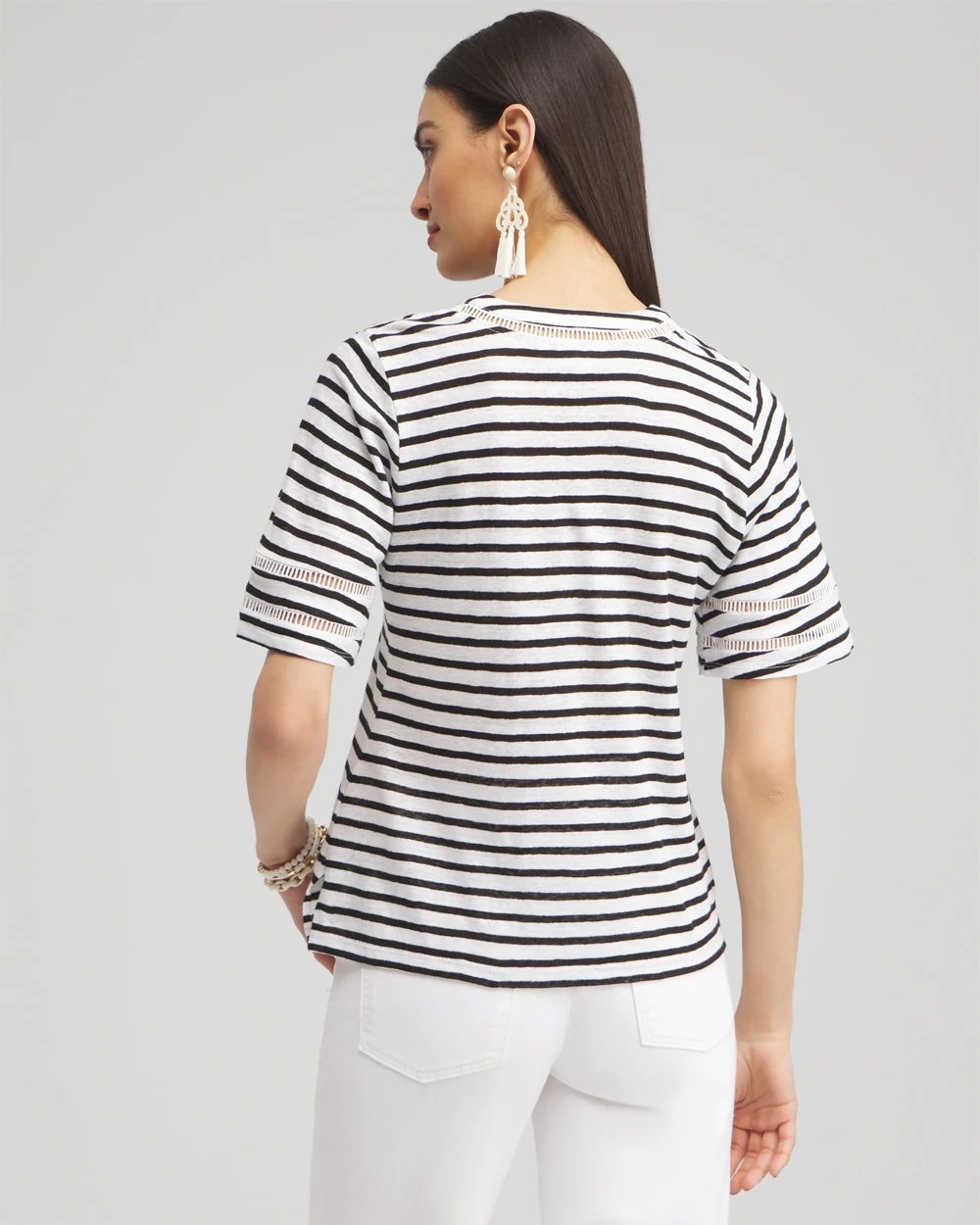 Linen Stripe Ladder Lace Tee