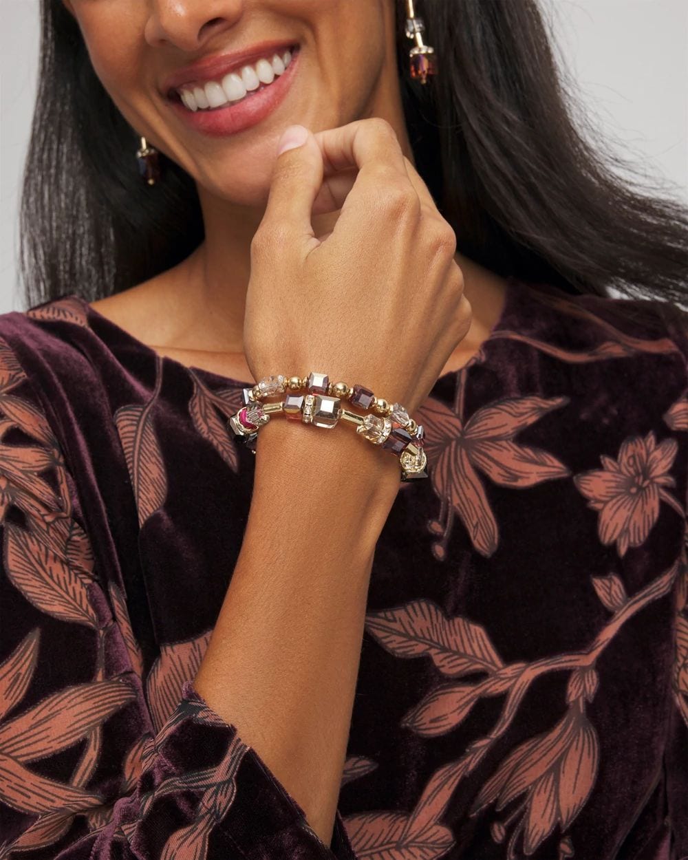 Art Deco Geo Glass Bead Stretch Bracelet Set