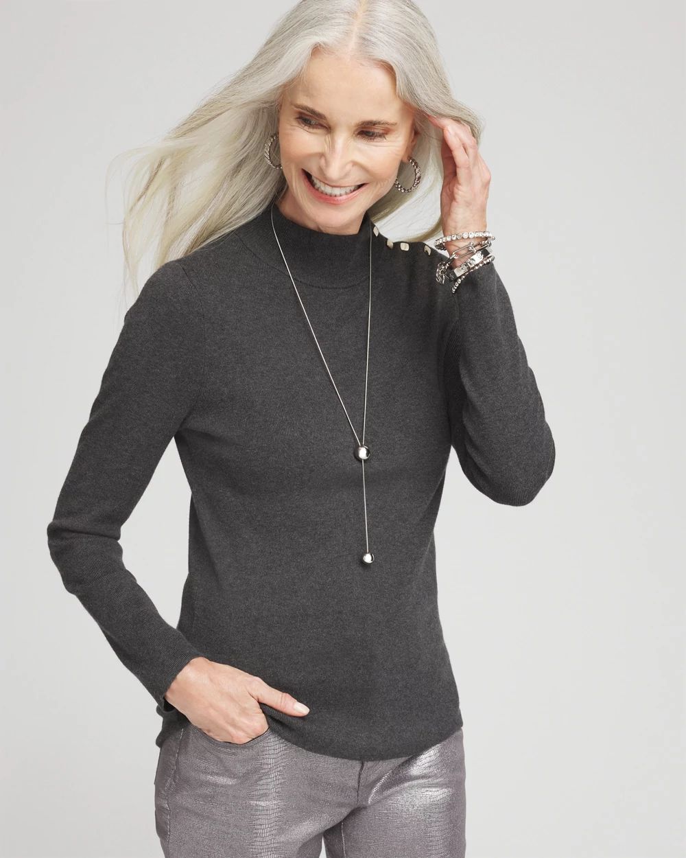 Ecovero™ Button Mock Neck Sweater