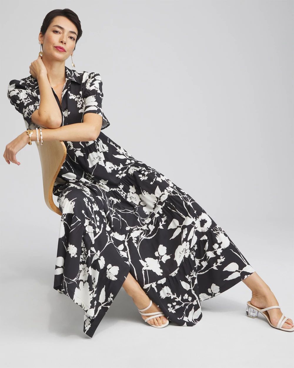 Petite Silk Blend Flare Sleeve Dress